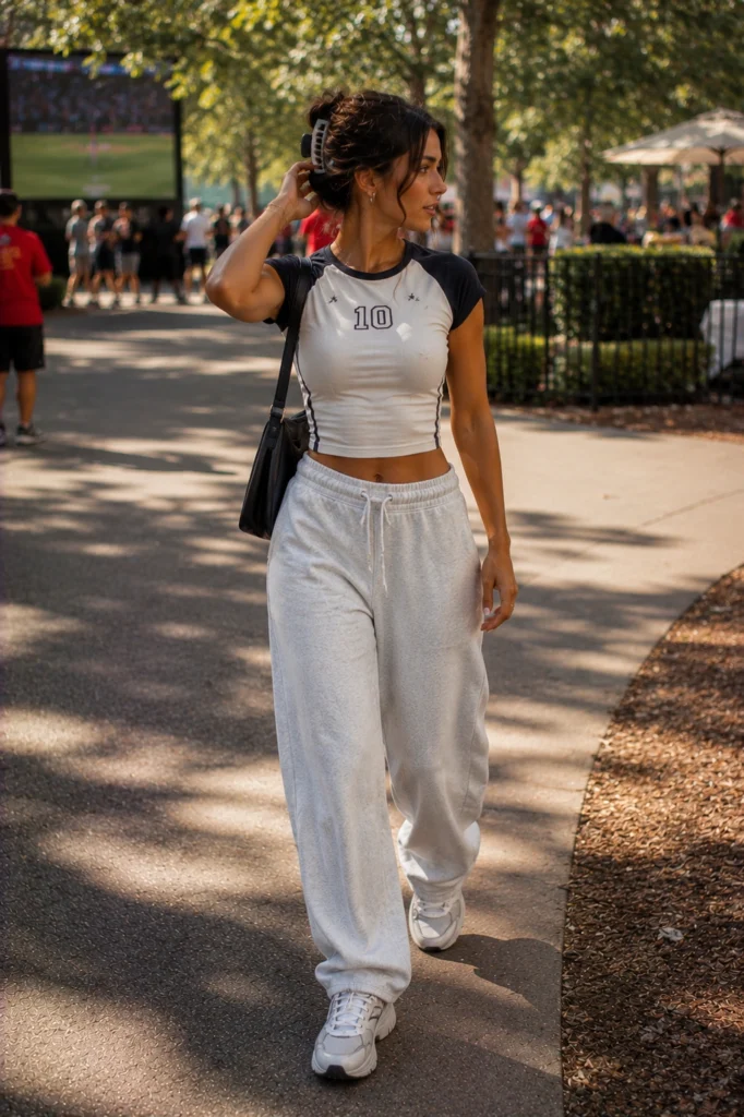 baddie graphic baby tee jogger outfit idea 2026 — World Cup watch party outfits