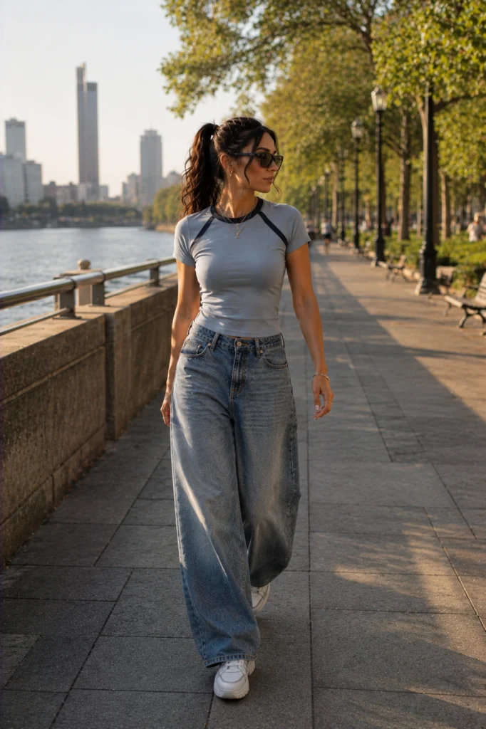 baddie wide leg jeans jersey outfit idea 2026 — baddie outfit ideas for football games