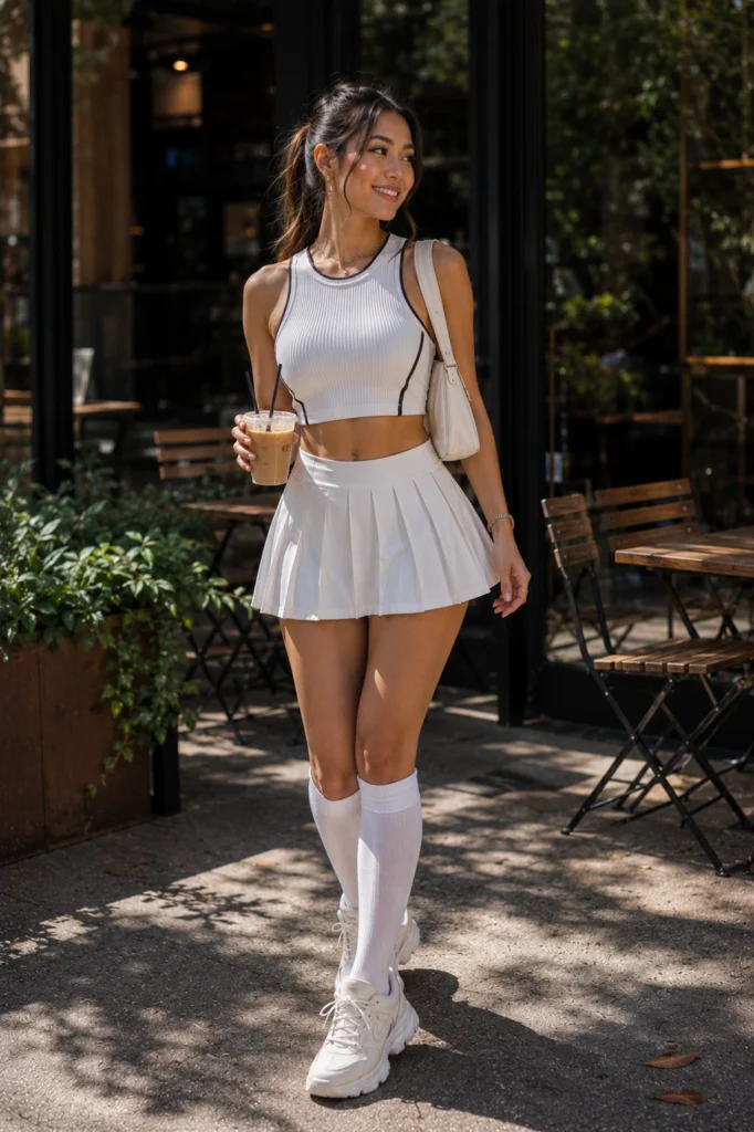 baddie white mini skirt soccer outfit idea 2026 — World Cup watch party outfits